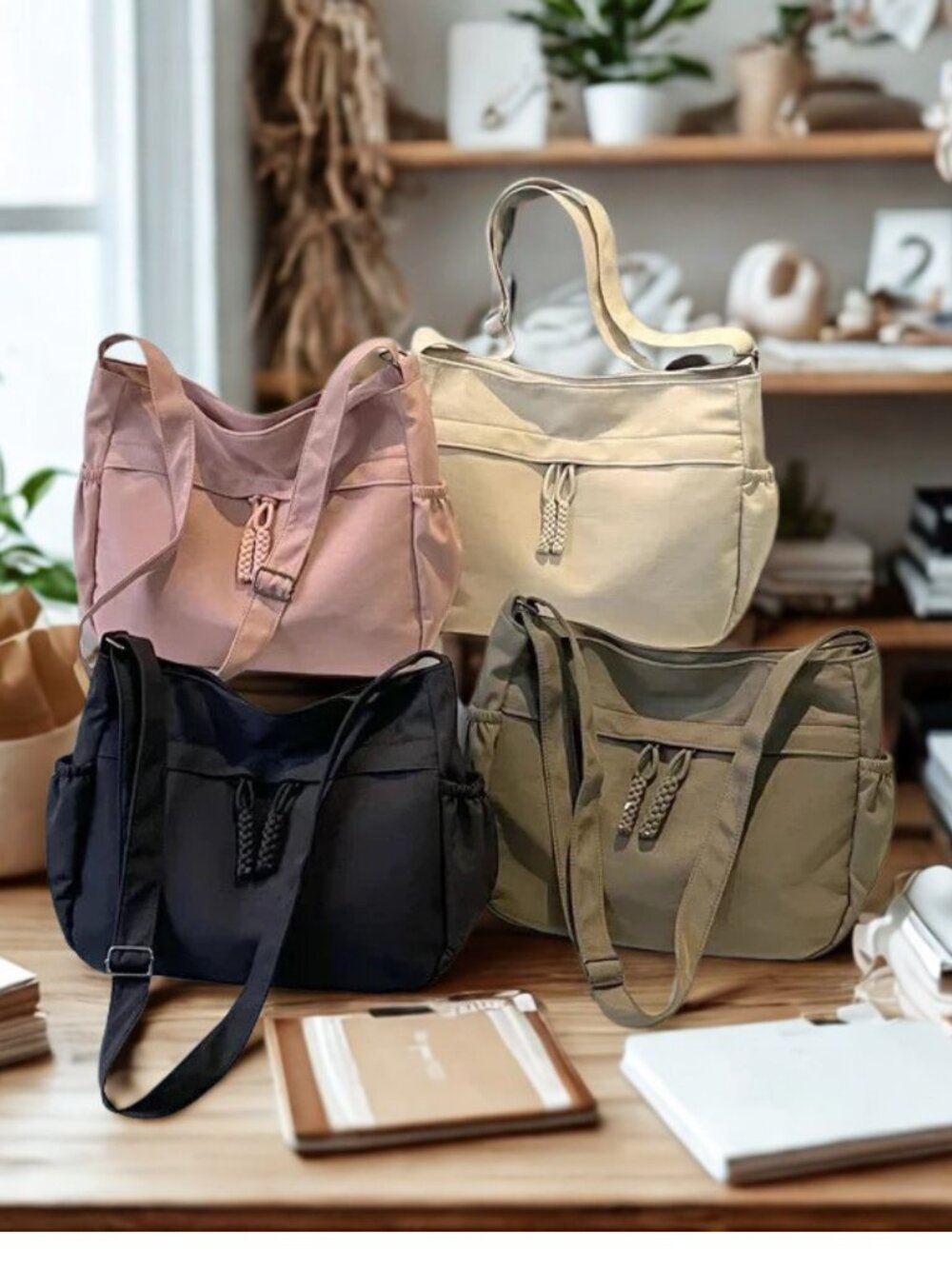 Large Capacity Retro Nylon Hobo  Tote Crossbody Shoulder Bag Lightweight beach